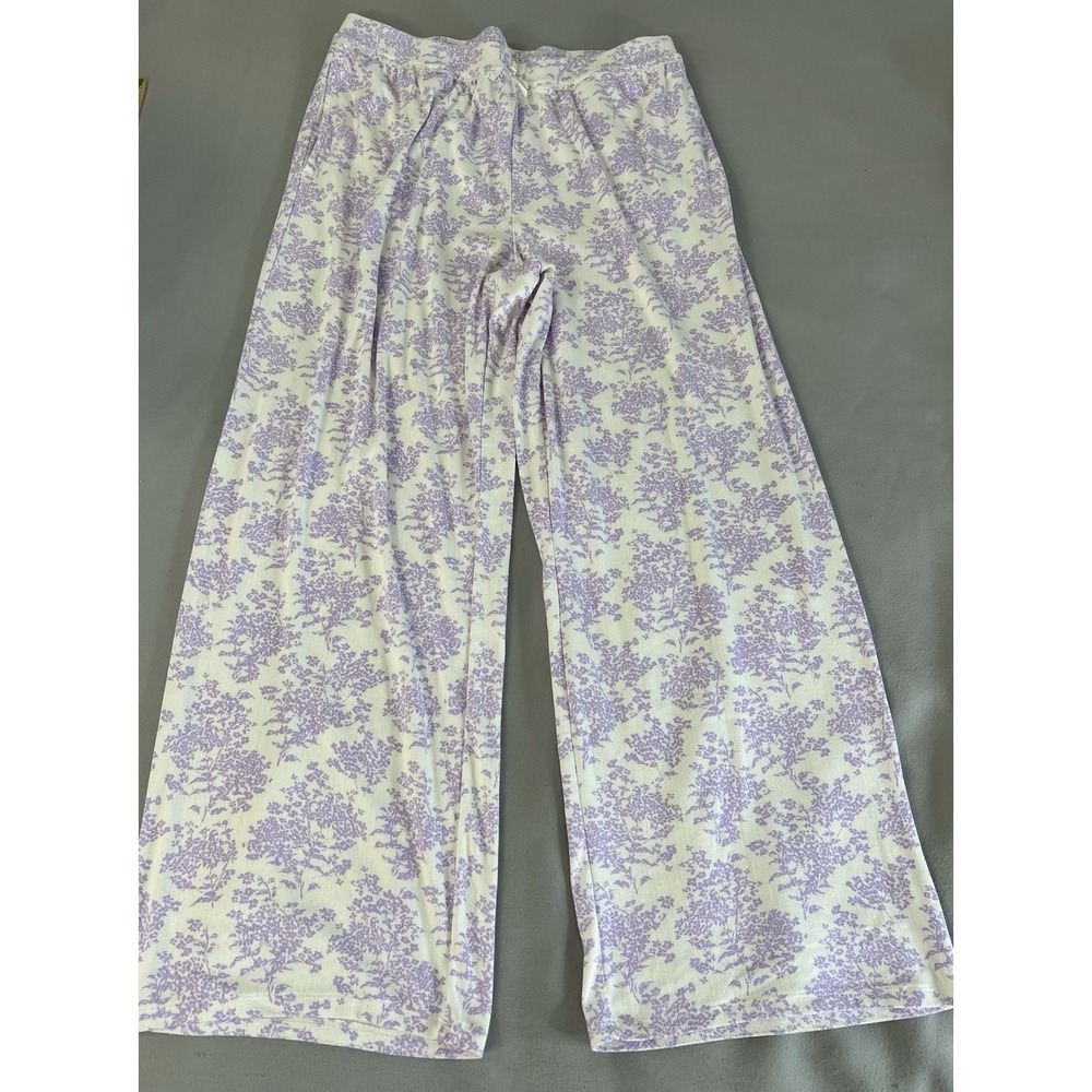 Lands End Women's Pants Pijamas Sz Large (14-16) Floral Purple White